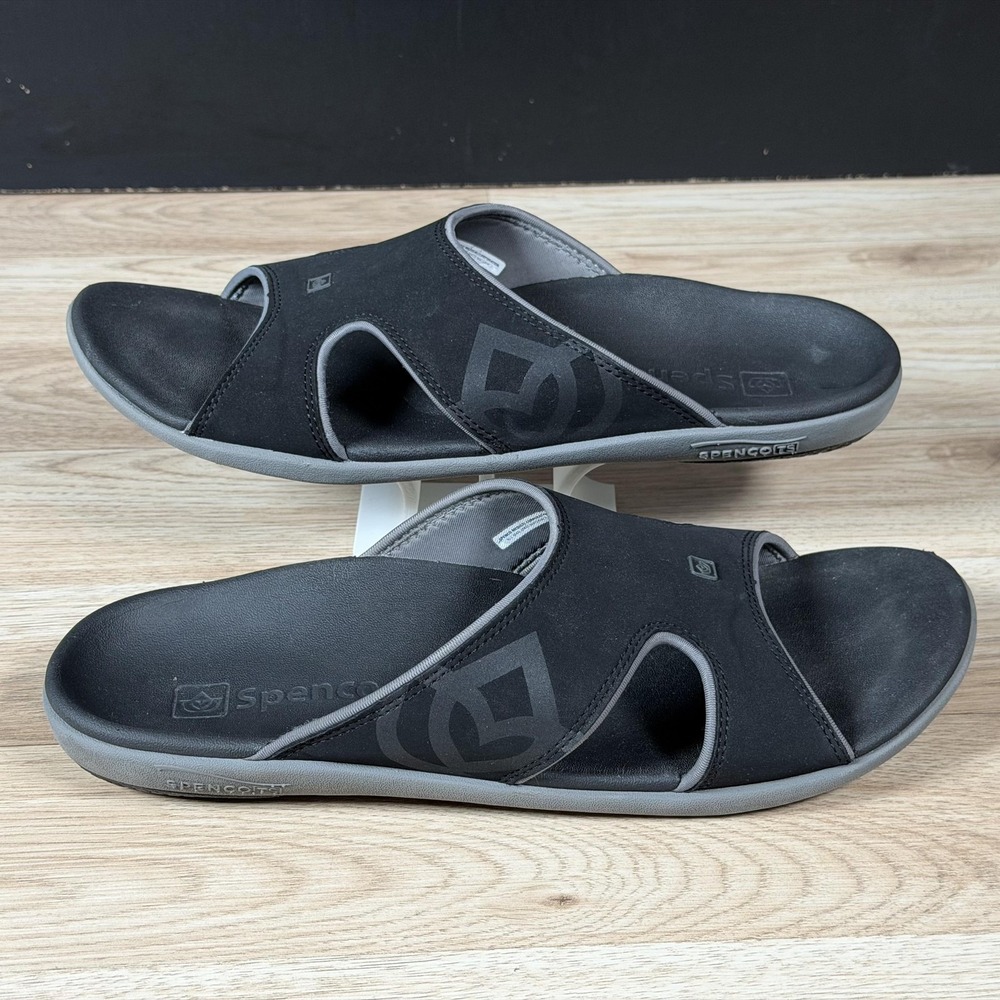Spenco Sandals Mens Size 11 Black Gray Kholo Slides Arch Support Casual Comfort - Picture 5 of 10
